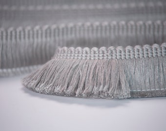 Garniture à franges gris argenté brossé - 4 cm (1,57") - 100 % fibre relaxante - Frange décorative pour tissus d'ameublement, rideaux et travaux manuels