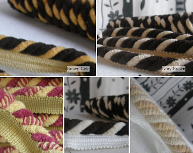 10mm-0.39" Chenille Piping Cord | 5 Colors Upholstery Cord with lip | Sold by the meter (39"/1.09yards)