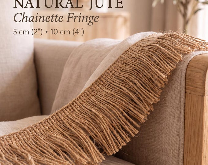 Natural Jute Brush Fringe Trim by the Meter | 5cm & 10cm (2''- 4'') | Rustic Upholstery Trim | Curtain  Lampshade Fringe