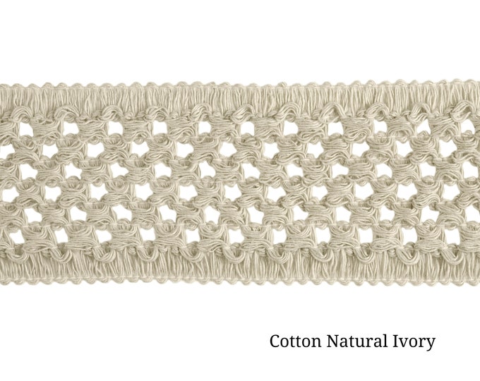 Natural Ivory 100% Elastic Cotton Ribbon Braid Trim | 4.5cm - 1.77 inches or 6.50cm - 2.56" cotton lace trim crochet trim Upholstery Trim