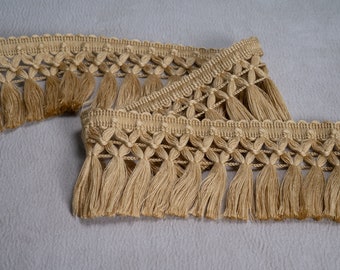 Beige Gold Braid Tassel Fringe Trim| 8cm-3.15" Wide Lace Ribbon Trim | Curtains, dress, costumes, accesorries trim by the meter