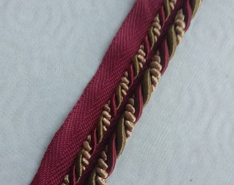 8mm or 4mm Rayon Flanged Piping Cord | Red Gold Twisted Upholstery Piping Cord by the meter