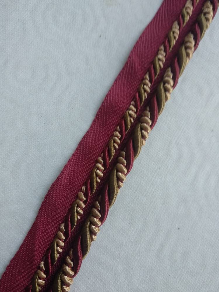 8mm or 4mm Rayon Flanged Piping Cord | Red Gold Twisted Upholstery