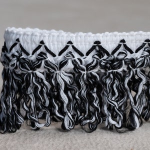 5cm-1,96&quot; Curly White-Black Relax Bullion Fringe Trim | White Cotton Bullion Fringe | Sold by the meter