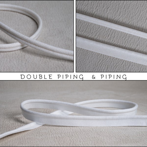 White Double Piping Cord or Piping |10mm-0.39" double gimp piping or 5mm - 0.19" Flanged Piping|Double Upholstery Gimp Trim