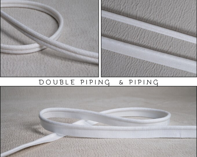 White Double Piping Cord or Piping |10mm-0.39" double gimp piping or 5mm - 0.19" Flanged Piping|Double Upholstery Gimp Trim
