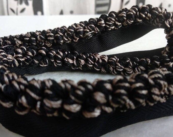 10mm-0.39" Black Gray  Curled Cord Trim | Rich Flanged Piping Upholstery Cord|Sold by the meter (39"/1.09yards)