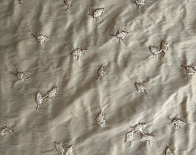 100% Silk Beige Cream Taffeta Curtains Embroidered Fabric |Double height 280cm/110inches