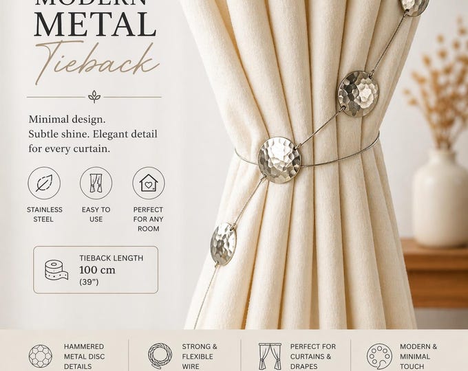 Modern Metal Curtain Tieback 1 Meter | Minimal Disc Tieback Stainless Steel Curtain Holdback Elegant Drapery Accessory