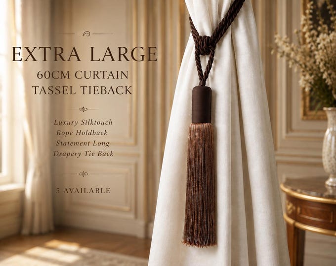 Extra Large 60cm Curtain Tassel Tieback | Luxury Silktouch Rope Holdback | Statement Long Drapery Tie Back