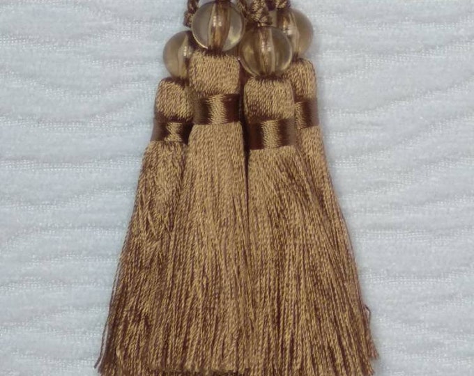 Gold Antique Mini Tassel With Beads | 9cm-3.54 inches Height With Loop | Silky Colorful Tassel