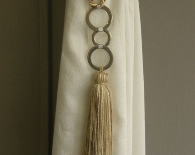 Brown Beige Curtain decor | Modern tiebacks for curtain | Curtain Holdbacks with metalic rings | home decor tassel
