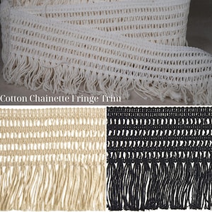 100% Cotton Chainette Fringe Trim | 11 cm - 4.3&quot; tassel fringe upholstery  furnishing tablecloths clothes