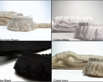 100% Cotton Brush Fringe Trim – 4 cm (1.57”) – Available in 4 Colours – Natural Cotton Decorative Fringe for Upholstery, Curtains & Crafts