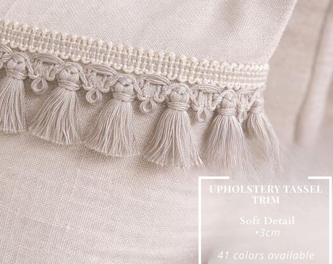 Upholstery Tassel Fringe Trim 3cm (1.18") | Sofa & Armchair Trim | Decorative Furniture Fringe | Soft Tassel Trim41  colors available