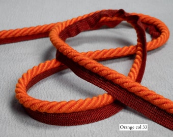 Cordón de tubería con bridas Relax de 10 mm o 6 mm / Cordón de tapicería grueso naranja con cinta / Vendido por metro