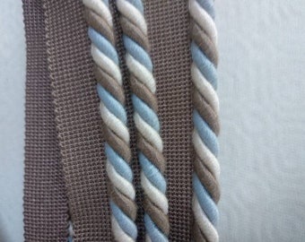 8mm -0.31" Blue Brown Ivory Cotton Flanged Piping Cord | Upholstery Cord Sold by the meter (39"/1.09yards)