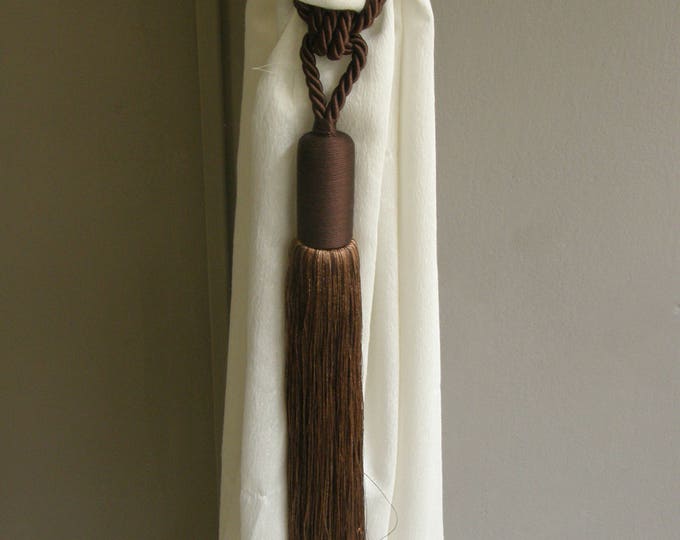 Extra Large Brown Curtains Tieback|Silk Touch High Quality Drapes Holdback|Voiles Tie-Back Ecru-Beige