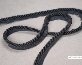 10mm or 6mm Relax Flanged Piping Cord | Anthracite Gray Thick Upholstery Cord with Tape | Sold by the meter