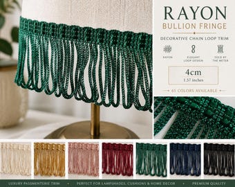 Luxury Rayon Fringe Trim | 4cm-1.57 inches- Decorative Curtain & Upholstery Fringe | Elegant Passmenterie Trim by the Meter | 65 Colors