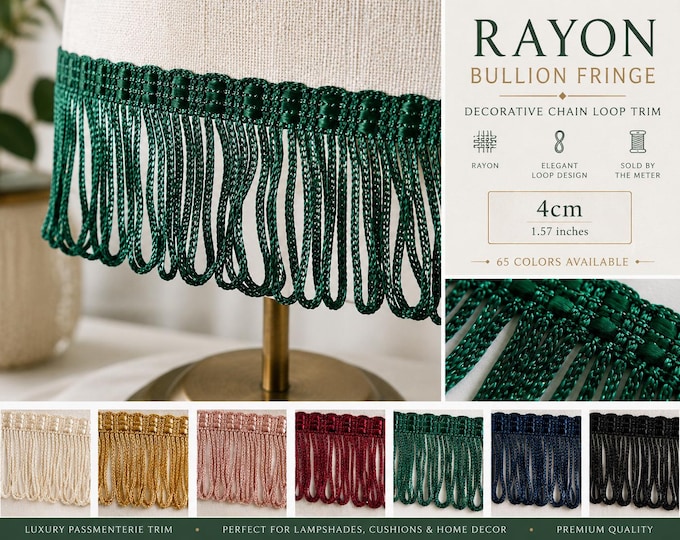 Luxury Rayon Fringe Trim | 4cm-1.57 inches- Decorative Curtain & Upholstery Fringe | Elegant Passmenterie Trim by the Meter | 65 Colors