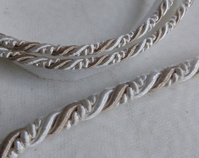 8mm or 4mm Rayon Flanged Piping Cord | Ivory Beige Gold Twisted Upholstery Piping Cord by the meter