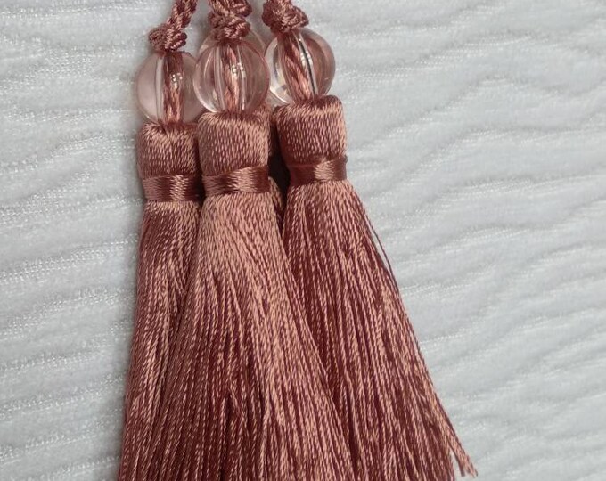 Pink Mini Tassel With Beads | 9cm-3.54 inches Height With Loop | Silky Colorful Tassel