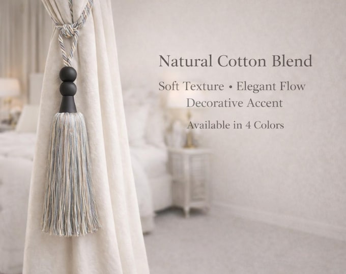 Cotton Curtain Tassel Tieback – Modern Drapery Holdback – Decorative Window Tie Back – Available in 4 Colors