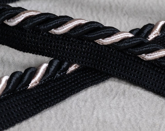 Black & L.Beige  Rayon Flanged Piping Cord| 10mm (0.39")Twisted Cord, Piping Cord, Cushions Trim, Upholstery Trim| Piping Cord by the meter
