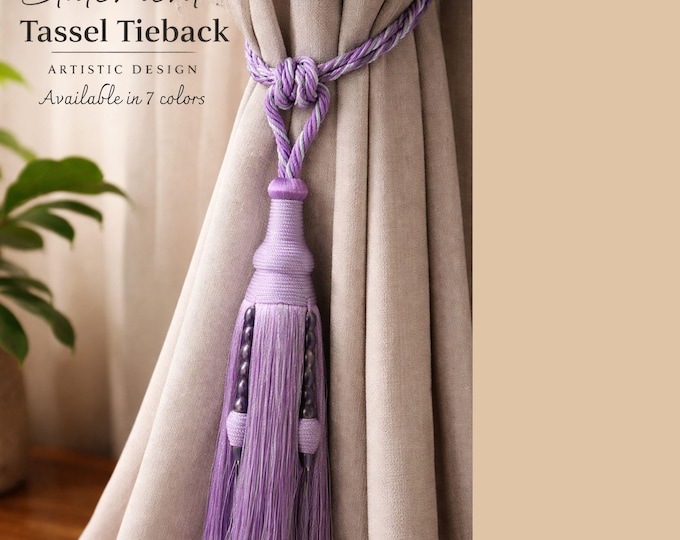 Artistic Curtain Tassel Tieback with Beads | Designer Drapery Holdback | Statement Window Decor | Luxury Curtain Accessory | 7 Colors