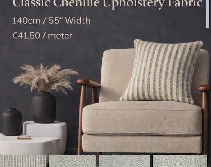 Velvet Ivory Beige Classic Chenille Upholstery Fabric|140 cm - 55 inches width upholstery fabric