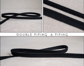 Black double Piping Cordor Piping |10mm-0,36" double gimp piping or 5mm - 0.196" Flanged Piping|Double Upholstery Gimp Trim