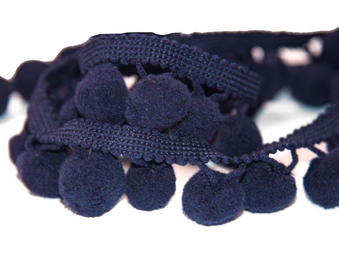 Navy Blue Pom Pom Trim Fringe|4.5cm-1.77 inches Height Lace Ribbon Fringe Trim by the meter
