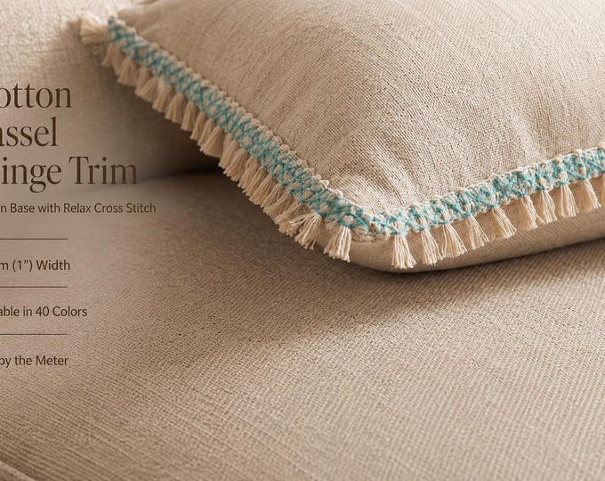 Cotton Tassel Fringe Trim 2.5cm (1") | Decorative Boho Upholstery & Curtain Trim | Soft Cotton Tassels by the Meter | 40 Colors
