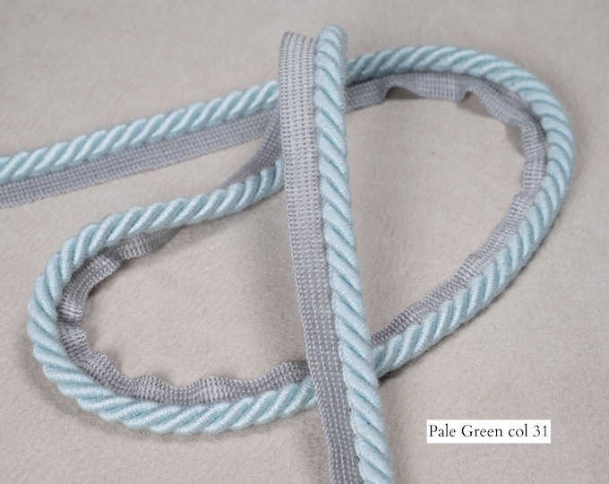 10mm or 6mm Relax Flanged Piping Cord | Pale Green Thick Upholstery Cord with Tape | Sold by the meter