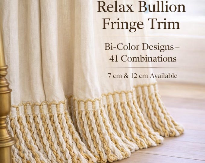 Bi-Color Bullion Fringe Trim for Curtains & Upholstery | 7cm- 12cm Relax Fringe | 41 Color Combinations | Luxury Drapery Trim by the Meter