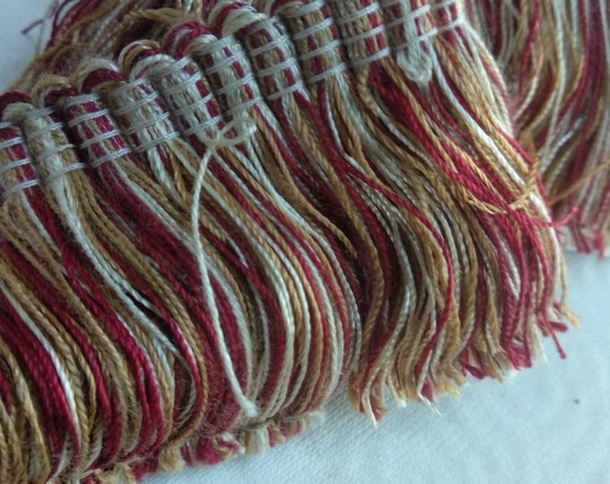 Red Gold Ivory Rayon Brush Fringe Trimming | 5cm-1.96" Height Upholstery Cushions Trim, Decorative Pillows Trim | Sold by meter