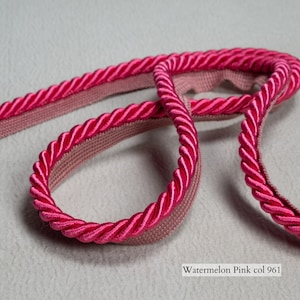 May include: Pink and red twisted rope trim with a satin finish.  Watermelon Pink col 961.