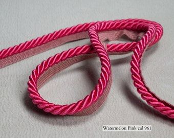 10mm-0.39" Rayon Twisted Flanged Piping Cord | Watermelon Pink Upholstery Piping Cord by the meter