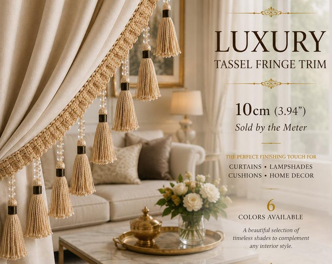 Luxury Tassel Fringe Trim for Curtains | 10cm (3.94") Decorative Curtain Trim | Elegant Drapery Tassel Fringe by the Meter | 6 Colors