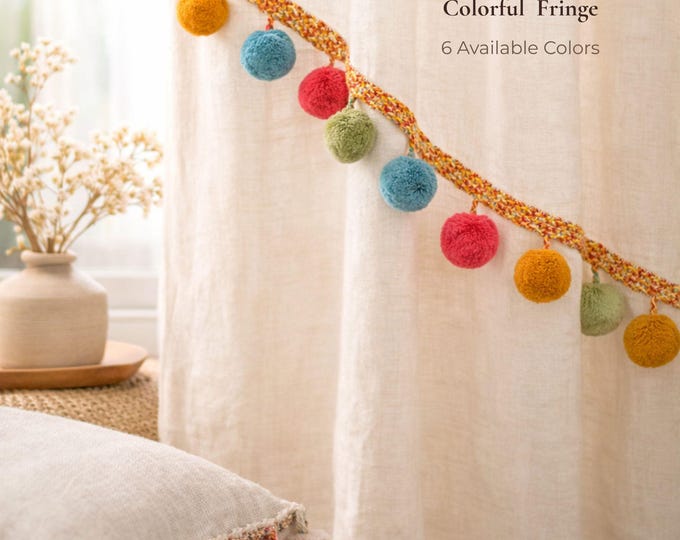 Pom Pom Trim Fringe 4.5cm (1.77") Multicolor Cotton | Pom Pom Trim by the Meter | Curtain & Cushion Decorative Trim