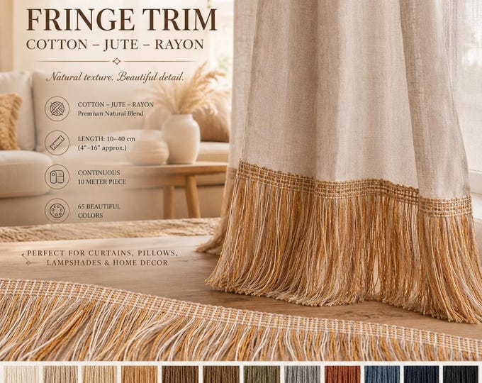 Boho Chainette Fringe Trim – Cotton Jute Rayon Tassel Fringe – 10 Meters – Decorative Trim for Pillows, Curtains & Upholstery – 65 Colors