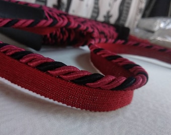 8mm-0.35" Rayon Flanged Piping Cord | Red Black Twisted Upholstery Piping Cord by the meter