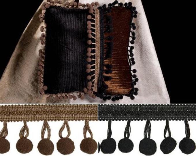 Black & Beige Pom Pom Tassel Fringe | 5cm-1.96 inches Lace Ribbon Trim Decor Home and Jewelry