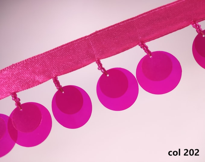 Fuchsia braid with plexiglass sequins /3.5 cm height decor fringe trims.