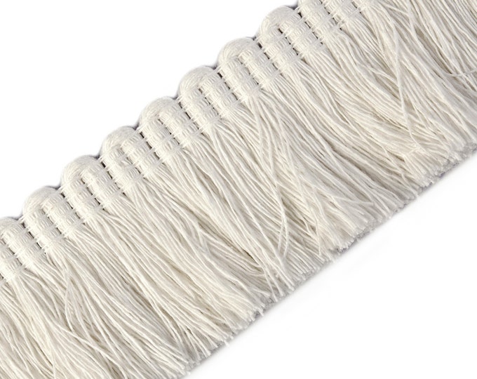 Off White 100% Cotton Brush Fringe Trim | 4cm - 1.57 inches width brush fringe trimming by the meter