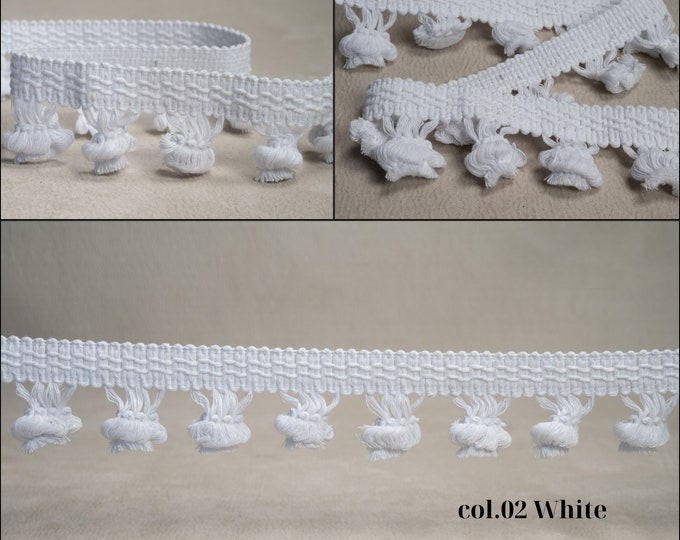 White 100% Cotton Fringe Trimming | 4.7 cm - 1.85 inches Tassel and Onion Fringe Trim