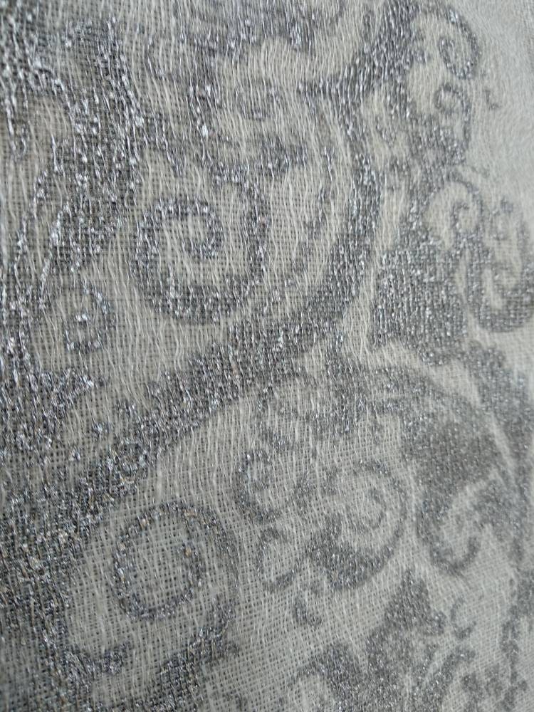 Ivory silver damask jacquard curtain fabric Double Height 300 Etsy