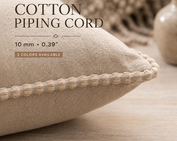 Cotton Piping Cord 10mm | Flanged Upholstery Trim for Cushions, Pillows & Furniture | Sold by the Meter