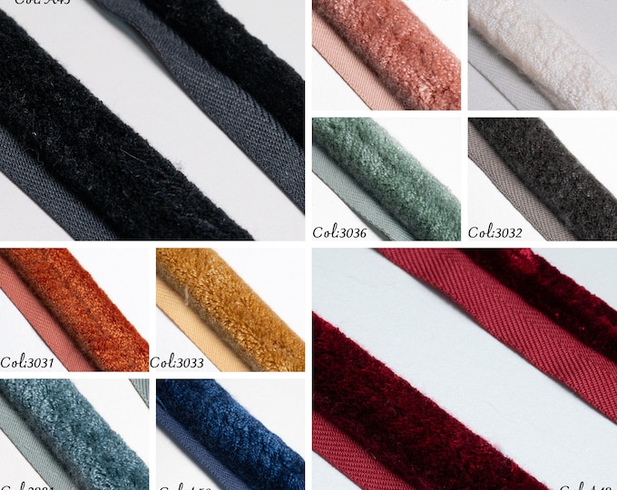 Velvet Piping Cord 10mm-0.39" or 17mm- 0,66''|10 Colors available/soft velvet cord/velvet piping trim/upholstery,cushions trim,dyi cord.